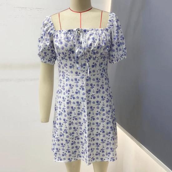 Женское платье квадратный вырез эластичное винтажное с высокой талией пуловер освежающий цветочный принт