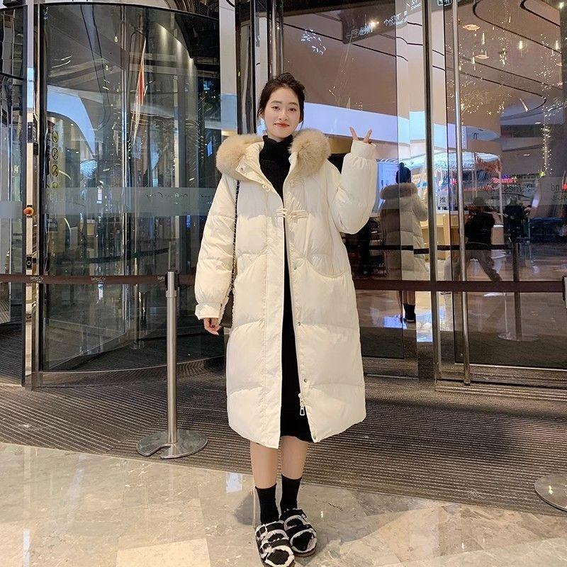Длинное хлопковое пальто с капюшоном и длиной выше колена для женщин, зимнее пальто с большим меховым воротником, толстое хлопковое пальто, трендовые парки, куртки