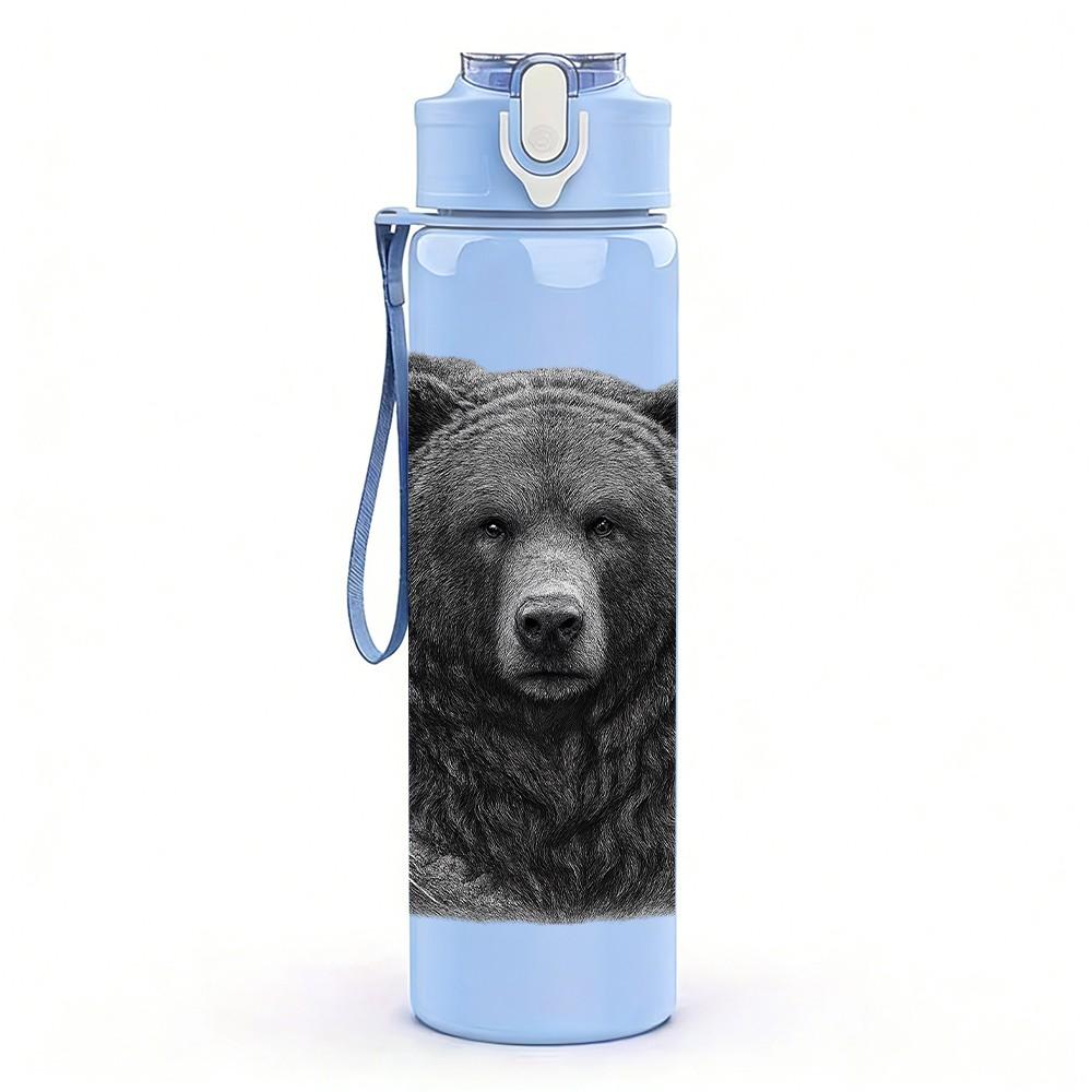1PC Realistic Brown Bear Animal Portrait Print 750ml Color Plastic Sports Water Bottle Leakproof Flip Straw Lid Suitable for Sports Office Home Use
