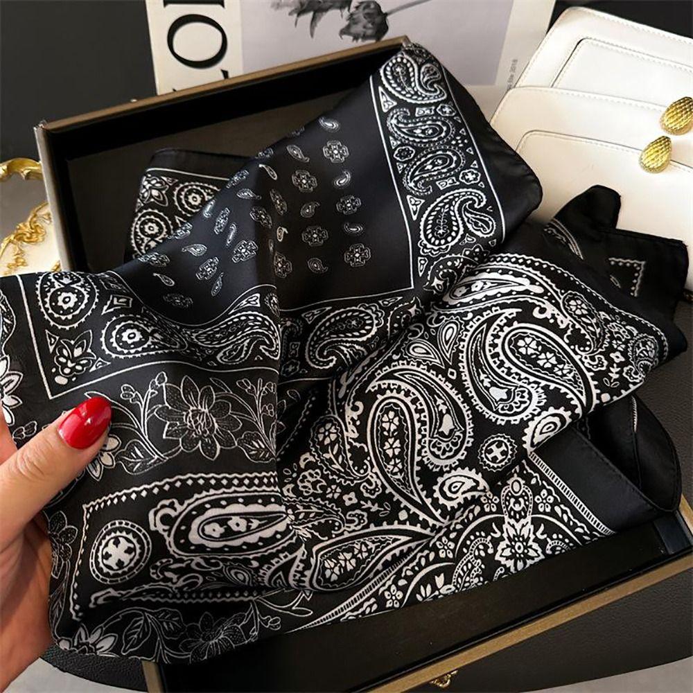 1Pcs Paisley Print Imitation Silk Scarf Breathable Neckerchief Square Scarf  Fashion Accessory