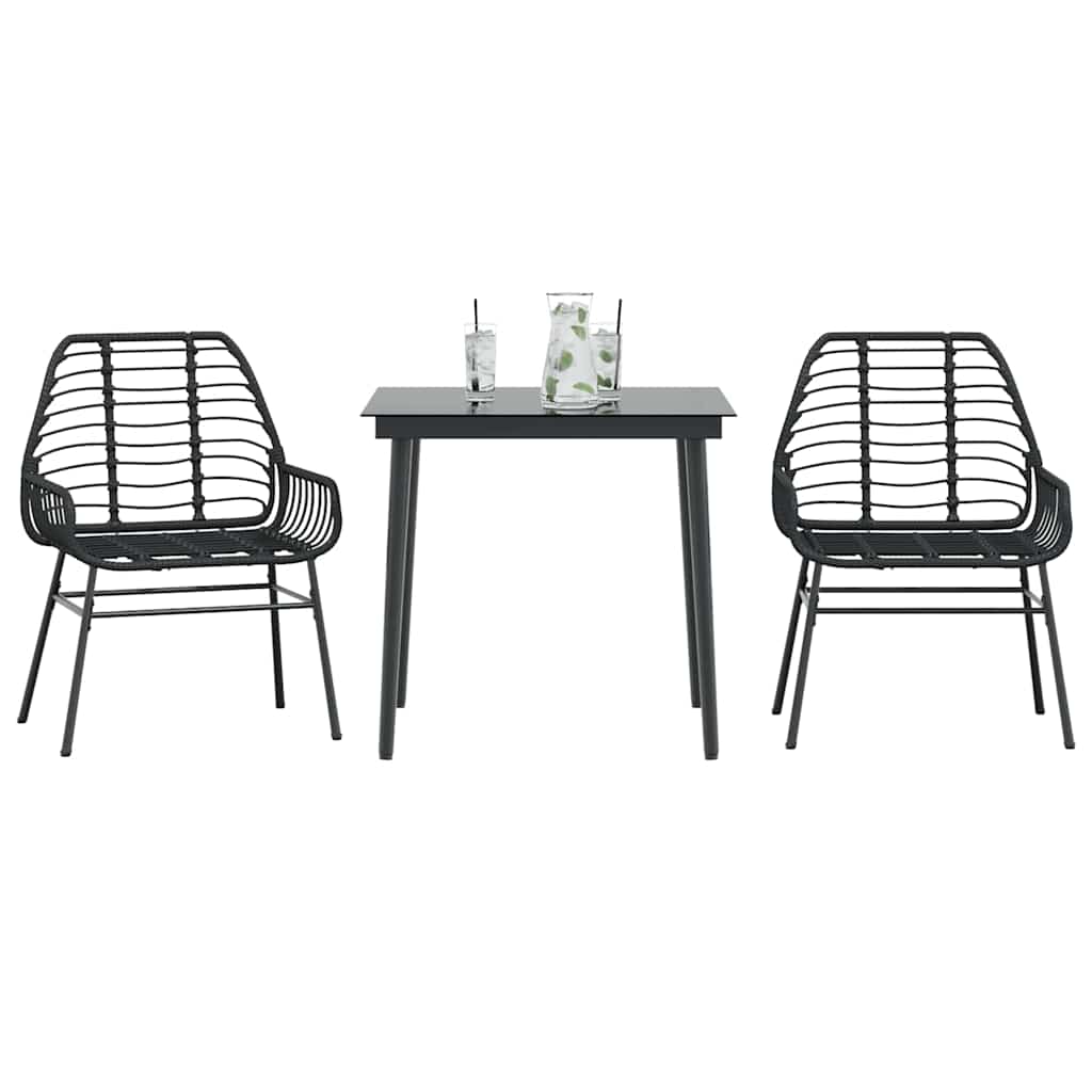 3 Piece Black Poly Rattan Outdoor Dining Set