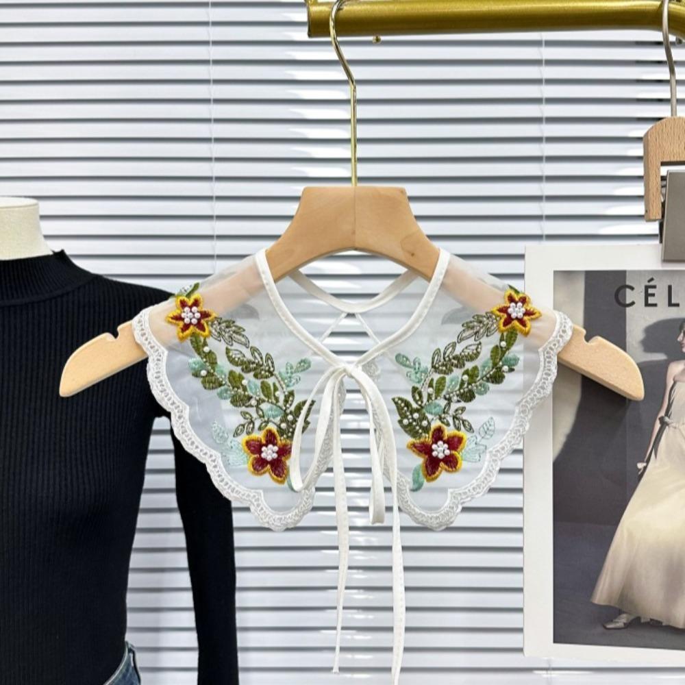 Organza Embroidery Dingzhu Shawl Collar White Detachable Shirt Collar Fashion Women's Lace Collar