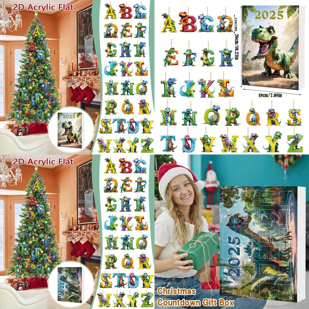 Christmas Dinosaur Letter Ornaments With Countdown Calendar For Holiday Decor And Gift Giving