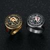 European-American Hip-Hop Men's Gold-Plated Titanium Ring with Vintage Templar Red Cross Shield