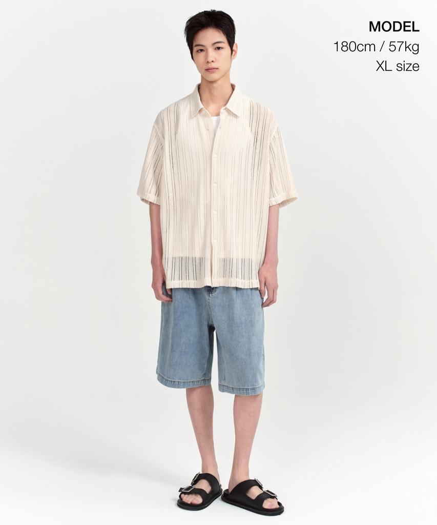 MUSINSA STANDARD Relaxed Crochet Short Sleeve Shirt [Ivory]