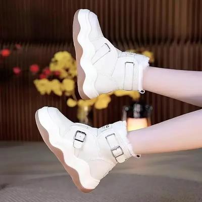 Модные женские ботинки с круглым носком, зимние ботинки на платформе, белые туфли для женщин, массивные, черные, большого размера, теплые, не скользкие, демисезонные, размер 39