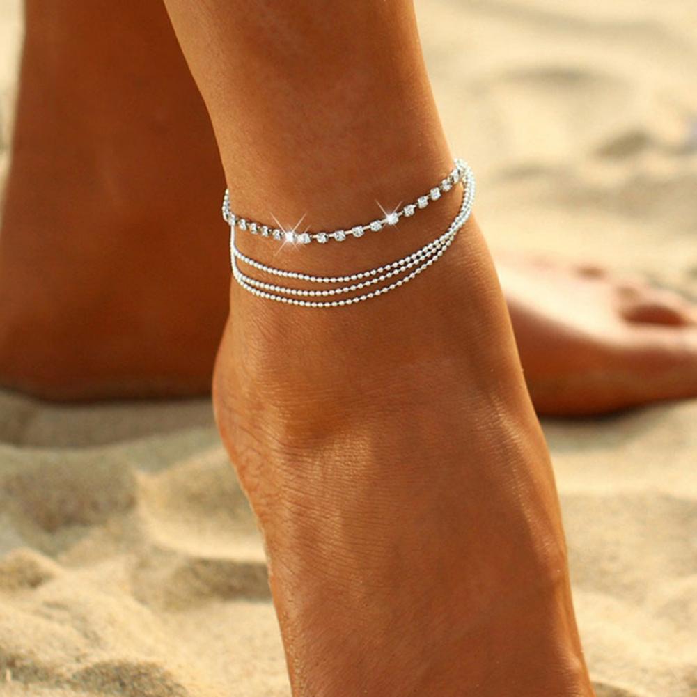 Women Daily Wear Anklet Elegant Multi-layered Rhinestone Women's Anklet with Adjustable Length Polished for Birthdays for Her