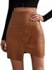 Women Brown Unique Hot Designer Genuine Lambskin Leather Slim Fit Skirt Mini