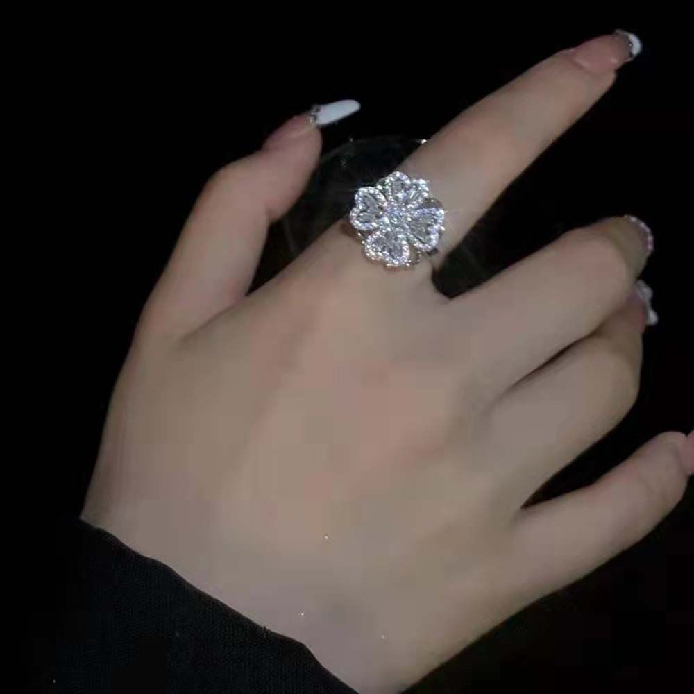 Gold Color Rotatable Women Finger Rings Korean Style Four-leaf Clover Rings Spinning Zircon Rings
