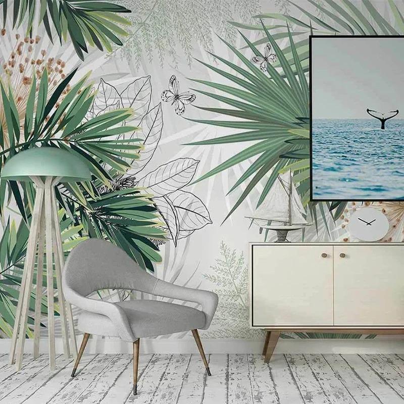 Modern 3d Wall Mural Hand Painted Tropical Plants Rainforest Palm Leaves Wallpaper Living Room Bedroom Decor Fresco