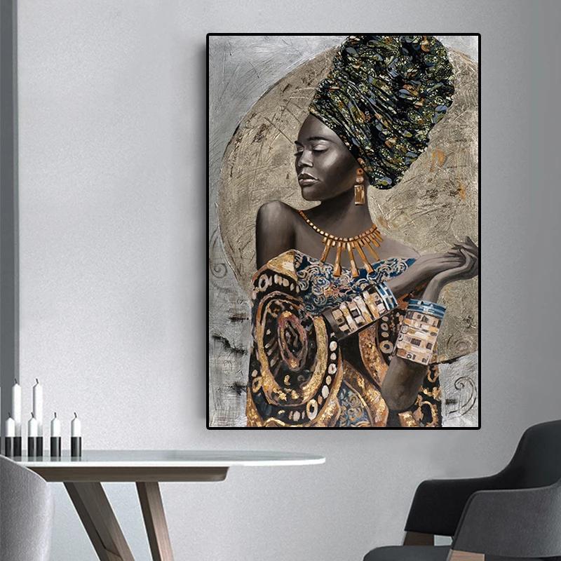Abstract African Girl Canvas Painting Graffiti Art Posters and Prints Wall Art Pictures for Living Room Wall Decoration Cuadros