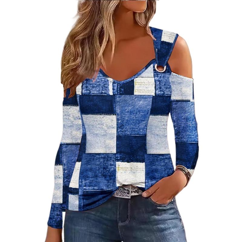 VEZFAA Женские модные повседневные весенне-осенние блузки и рубашки с v-образным вырезом с длинными рукавами