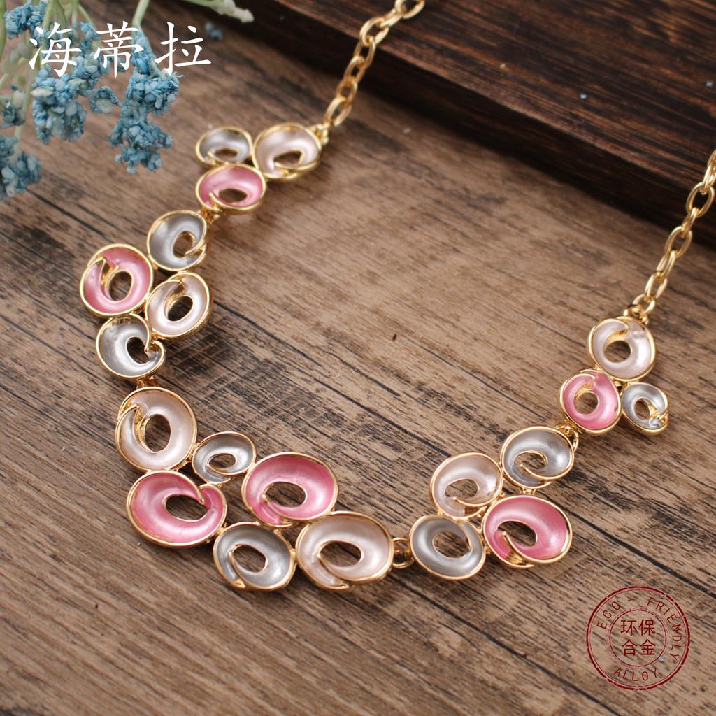 Новое цветное масло, геометрическое полое круглое ожерелье с цветком, модная и высококлассная женская универсальная шейная цепочка
