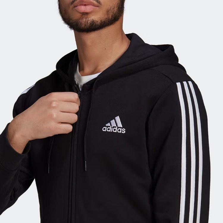 Adidas Essentials Logo Print Drawstring Hooded Sports Jacket Men Outerwear Black GK9585