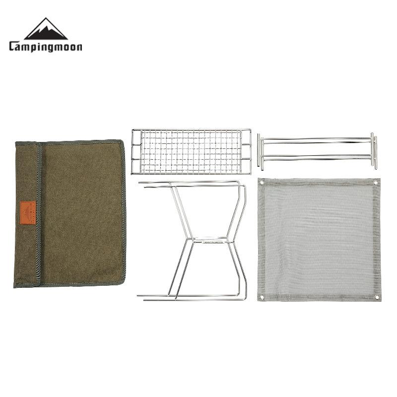 CAMPINGMOON Small Stainless Steel Solo Stove Winter Fire Pit With J-Shaped Grill Net Foldable And Portable Barbecue Grill