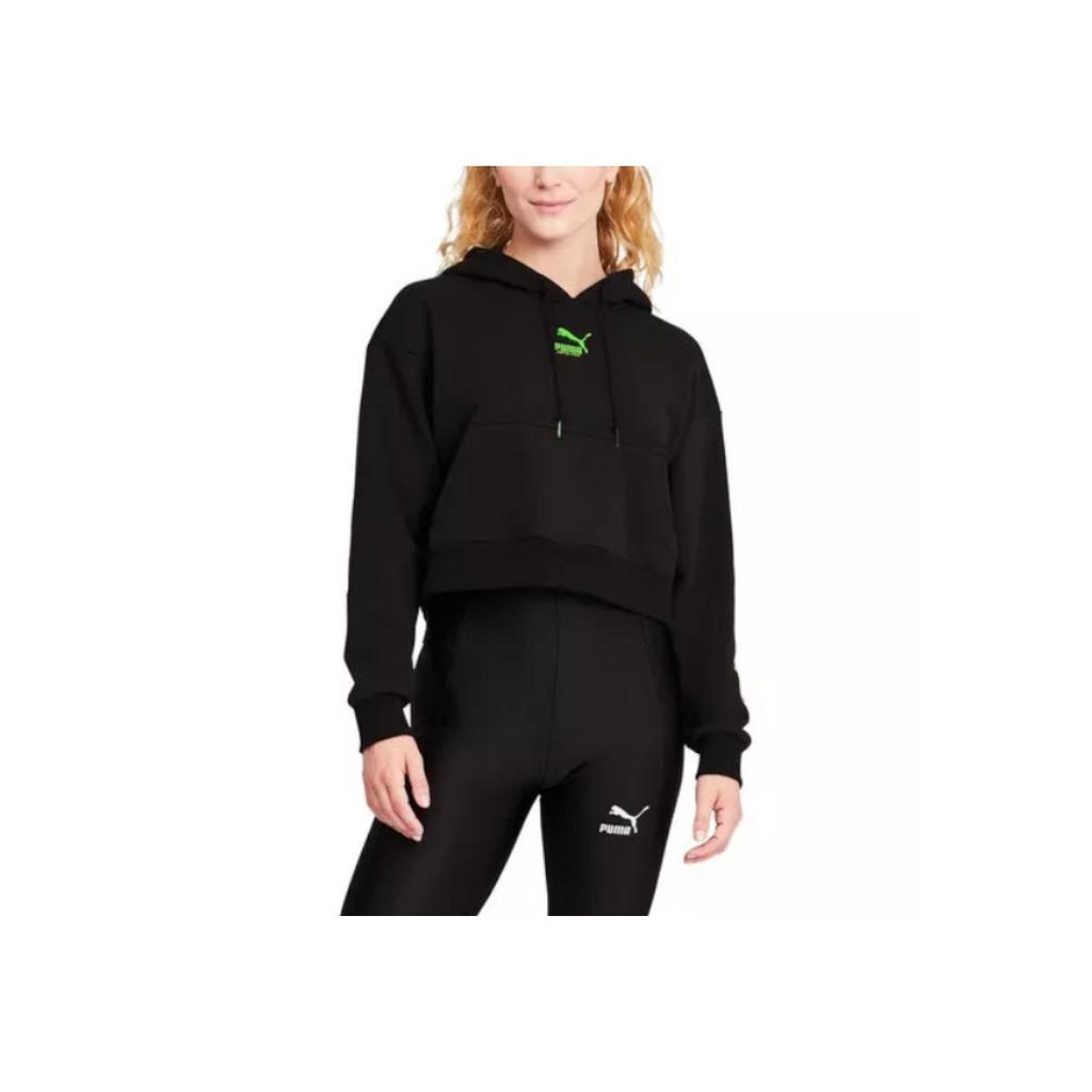 Puma Логотип Повседневный капюшон свободный трикотажный свитер женский топы черный 532247-01