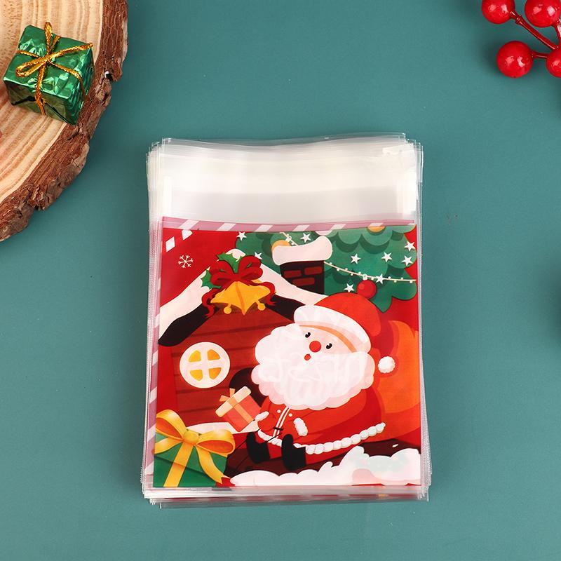 100 шт. Рождественский подарочный пакет, самоклеящийся пакет для упаковки печенья и конфет, подарочный пакет на годовщину, пластиковый пакет для выпечки закусок