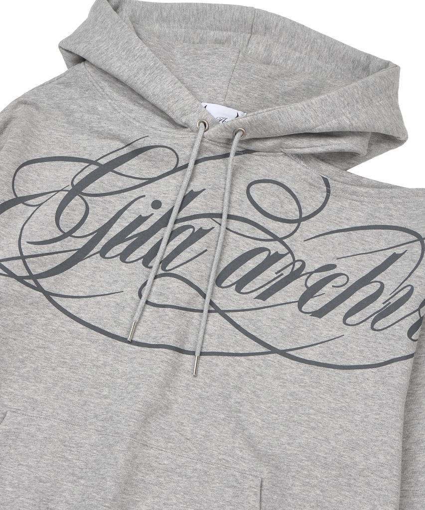 Script Lettering Худи на одно плечо_Серый