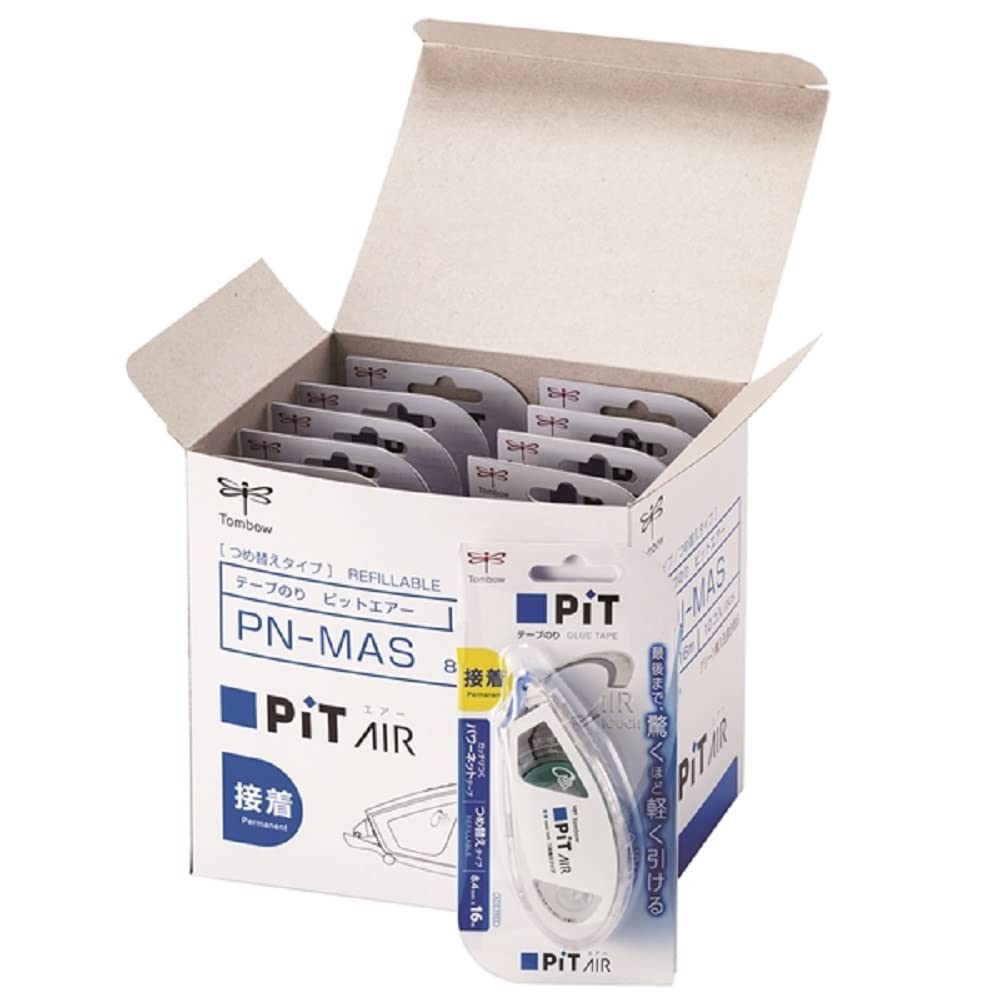 Tombow PiT Air Glue Strong Легко наносится с помощью ленты Light x, Клей, 10 штук (Тип пополнения), Давление, 8,4 мм 16 м, PN-MAS-10P