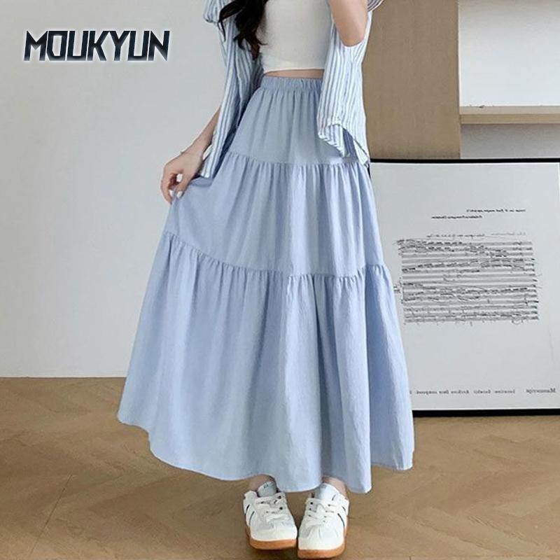 Kawaii белые длинные юбки женские японские корейские Лолита милые пэчворк с высокой талией свободные А-силуэта миди юбка повседневные мягкие девушки