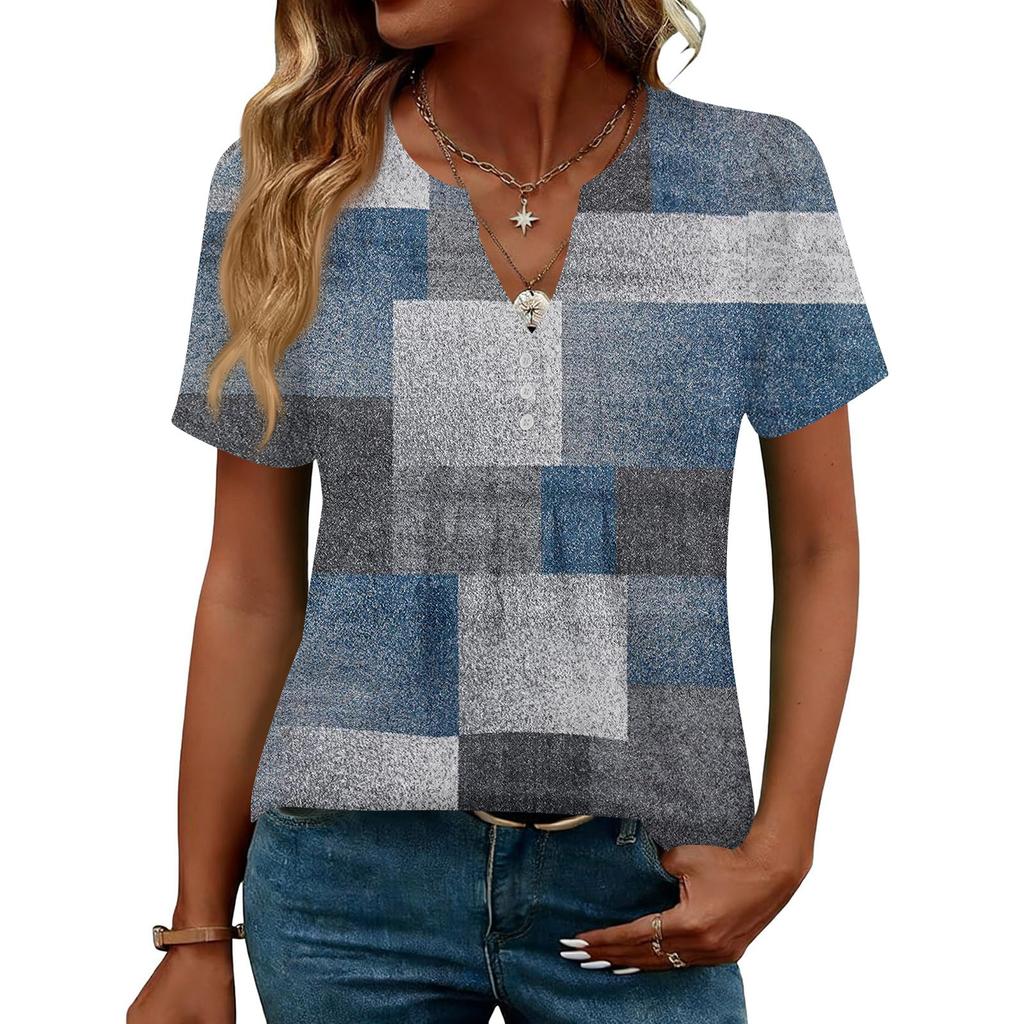 Женские Топы Элегантные Повседневные Рубашки с V-образным вырезом и коротким рукавом Плиссированные Блузки Туника на пуговицах