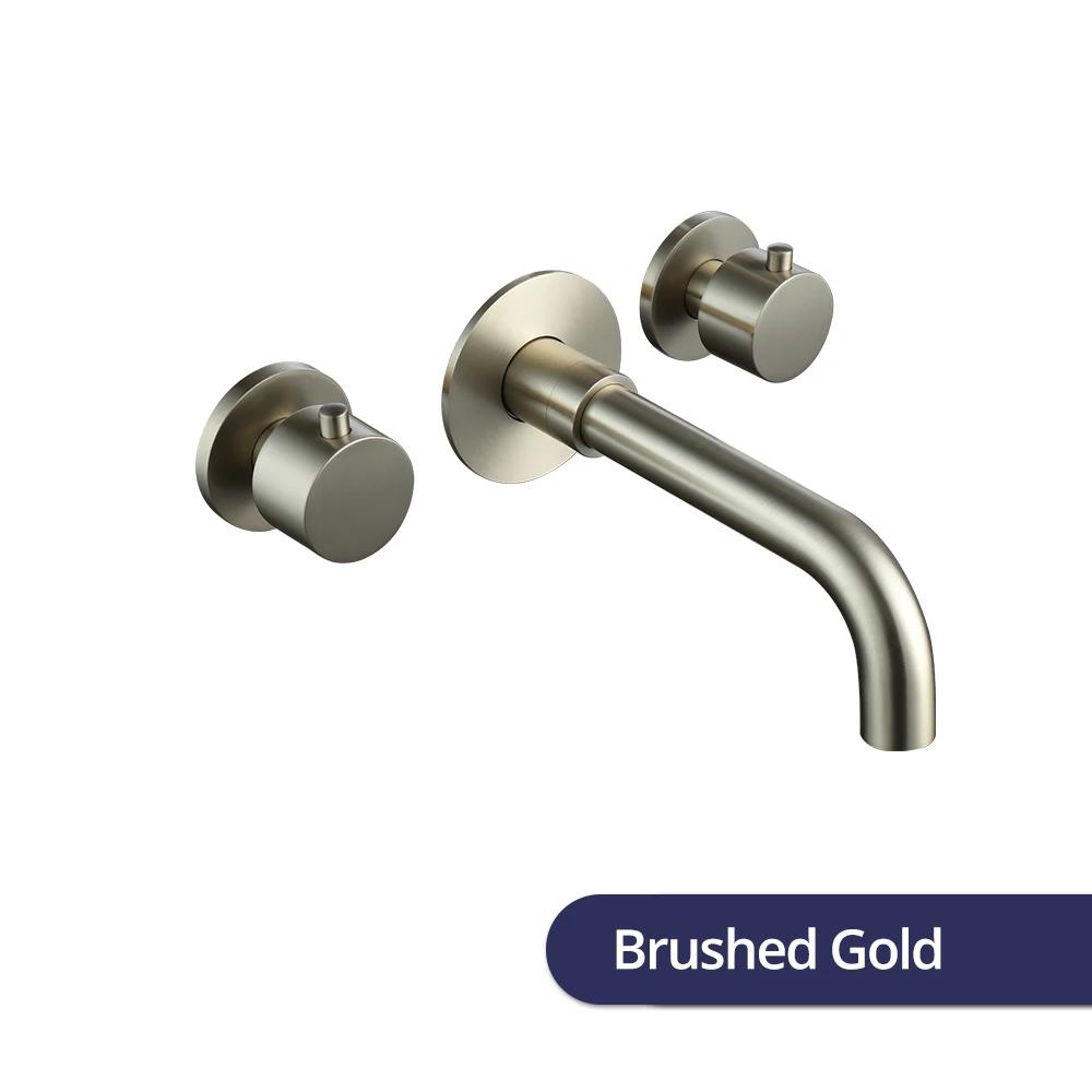 Brushed Rose Gold Basin Faucet 100% Solid Brass Sink Faucet  Wall Mounted Brushed Gold  Basin Mixer Hot And Cold Bathroom Tap