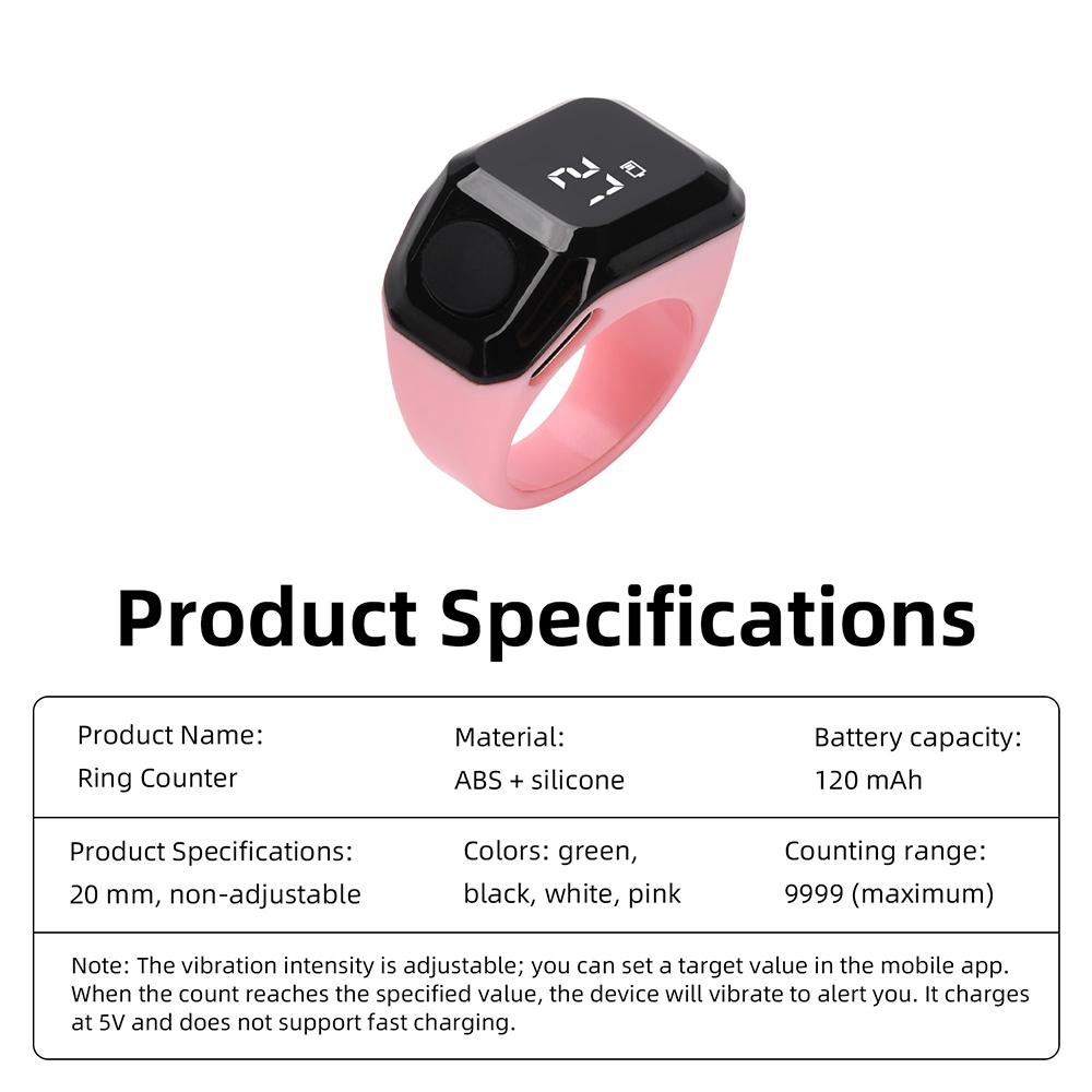 Bluetooth Smart Ring Counter Wearable OLED Digital Tally Counter APP Vibration Reminder  9999 Count Silent Button 120mAh Type-C