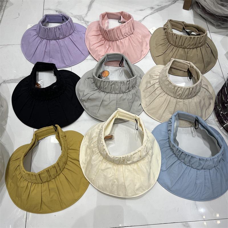 Pleated Large Brim UV Sun Protection Empty Top Hat for Women, Summer Outdoor Portable Foldable Sun Protection Sun Hat