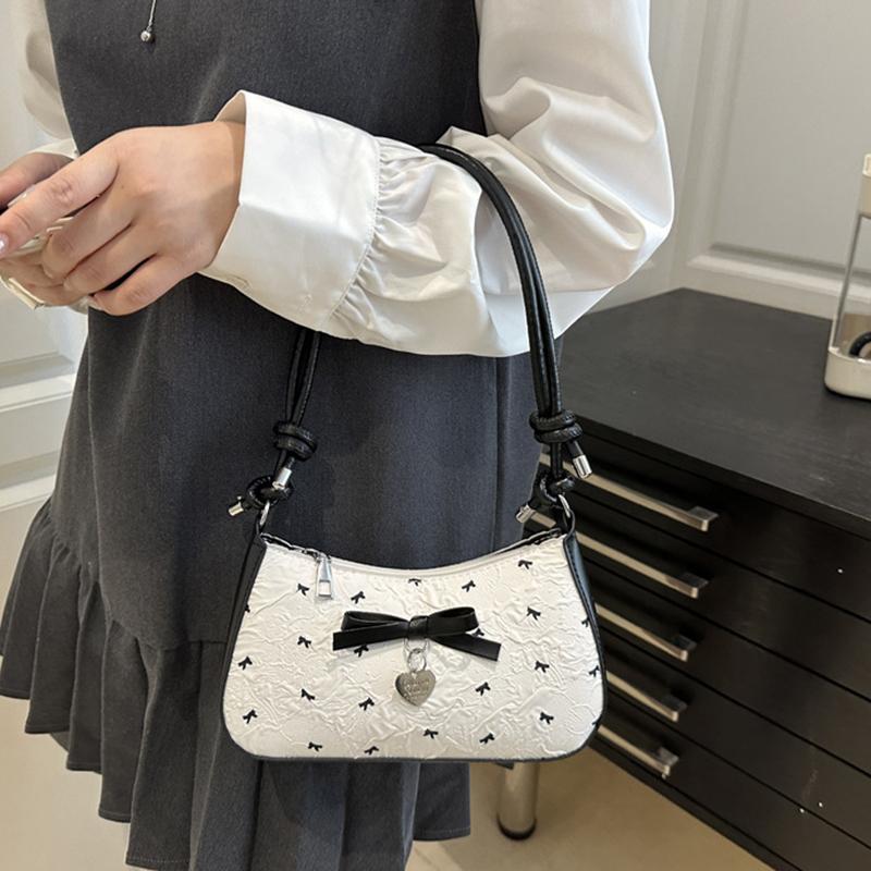 Yogodlns Сумка-подмышка Y2k с розовым бантом для женщин, Новые модные и универсальные текстурные сумки-багеты класса люкс на одно плечо