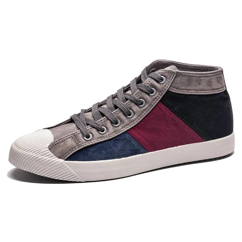 Мужская парусиновая обувь с цветными блоками, дышащая повседневная обувь, лоферы, мягкие удобные уличные туфли на плоской подошве, мужские плимсоллы на шнуровке