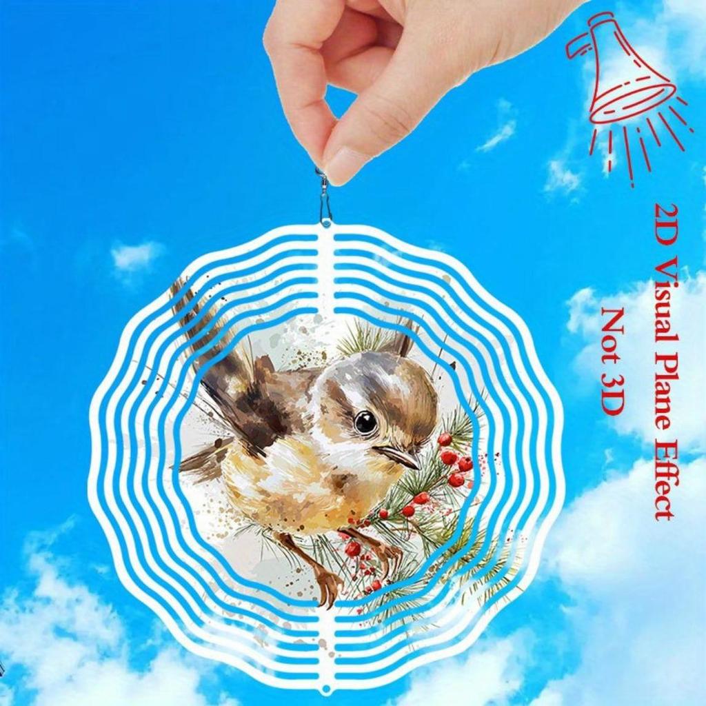 Металлический колокольчик ветра с вращающейся сосновой веткой и дизайном птицы, деревенский декор для улицы, сада, патио, не требует батареек, праздничный подарок