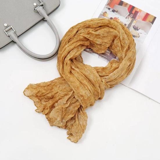 Women Scarf Solid Color Pleated Design Versatile Long Scarf Retro Style Versatile Comfortable Cotton Linen Shawl