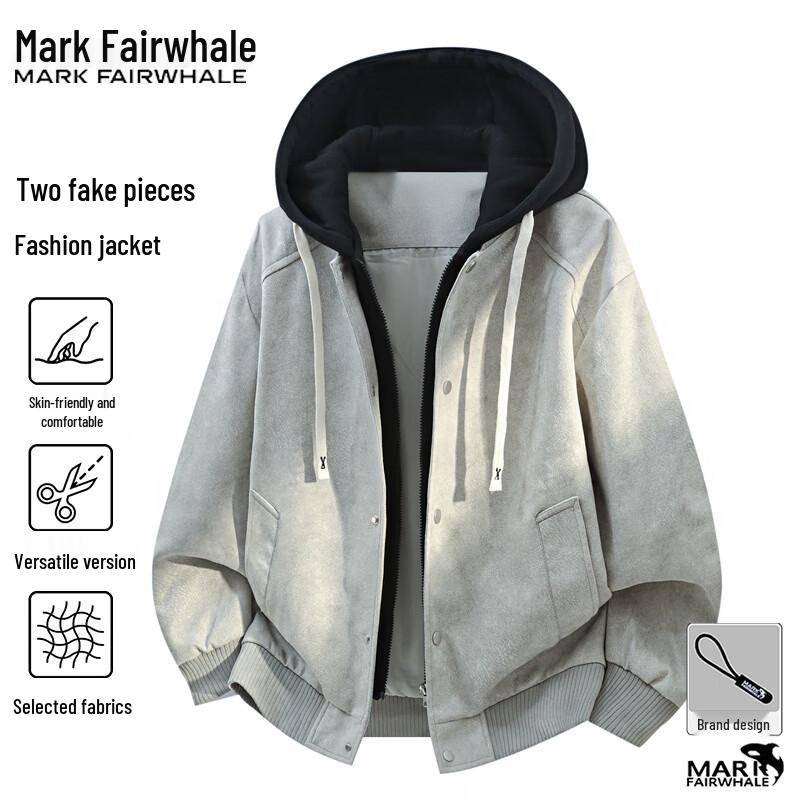 Mark Fairwhale Men's Casual Hooded Faux Two-Piece Jacket