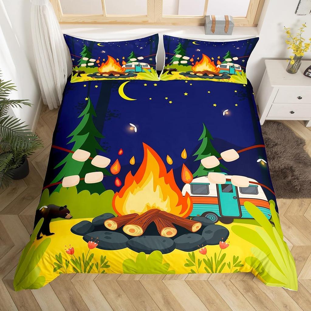 Comforter Happy Camping Queen Full Twin King Camper Theme Comforter With 2 Rustic Farmhouse Style Bedding Set