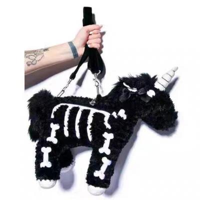 Креативный мягкий темный рюкзак в стиле панк-единорога Goth Rock Black Pink Plush Pegasus Skeleton с набивным рисунком через плечо в подарок для друзей