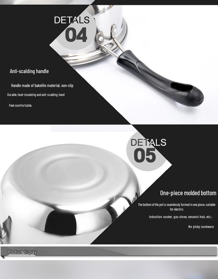 18cm Stainless Steel Non-Stick Saucepan: Single-Handle, For Baby Food, Soup, Milk & Instant Noodles, Induction Compatible.