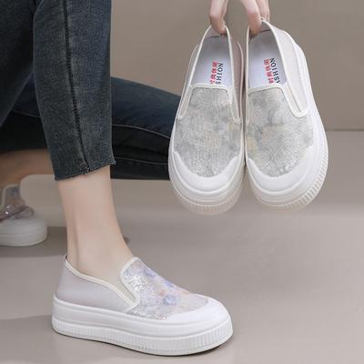 Лоферы на платформе женские весна 2025 новые ленивые туфли рыбака с одной педалью модные одинарные туфли с пайетками женская повседневная обувь