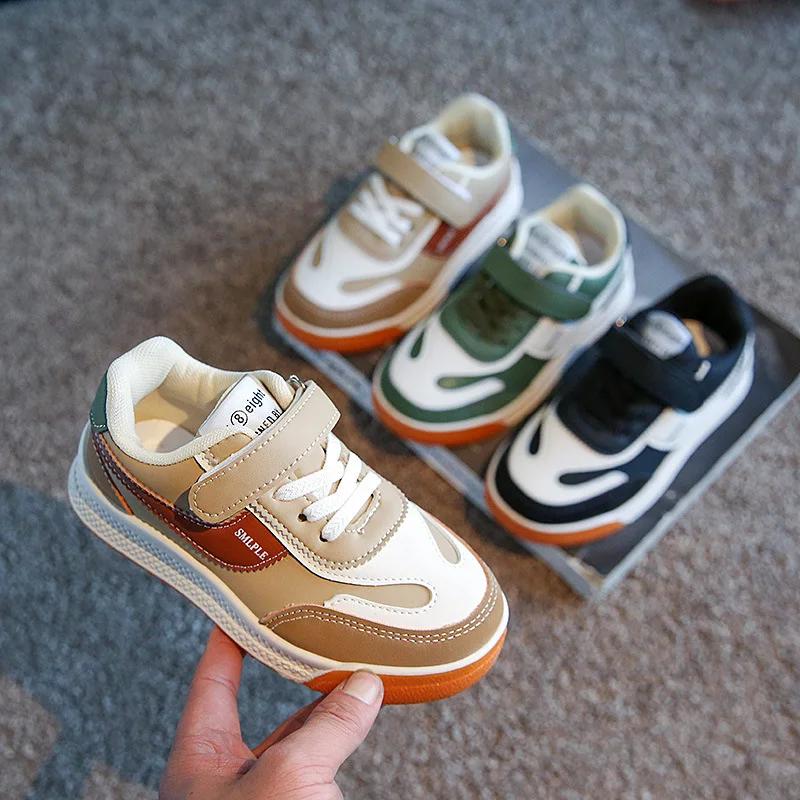 Спортивная обувь для мальчиков и девочек, толстая мягкая подошва, детская повседневная обувь, грязенепроницаемая, 2024, новая модная детская обувь для скейтбординга, круглый носок, на липучке, балетки
