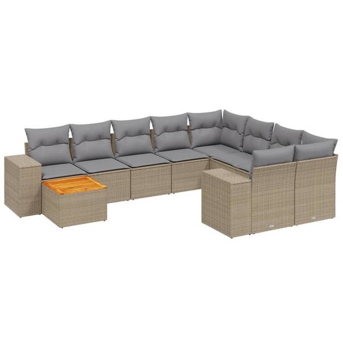 VidaXL Salon de Jardin avec Coussins 11 pcs, Canapés de Terrasse, Ensemble de Meubles de Patio, Mobilier d'Extérieur, Beige 3257963
