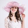 Women's Organza Wide Brim Summer Church Hat, Ladies Elegant Fascinator for Kentucky Derby, Wedding, Bridal, Dress Party