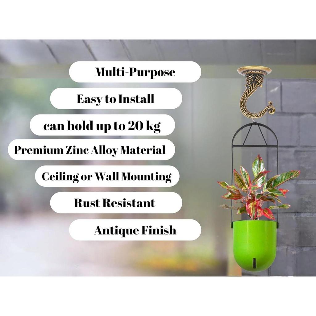 Сверхпрочные потолочные крючки из античной латуни для подвешивания растений, колокольчиков ветра, фонарей, гирлянд,  (Набор из 2 декоративных металлических настенных/потолочных кронштейнов)