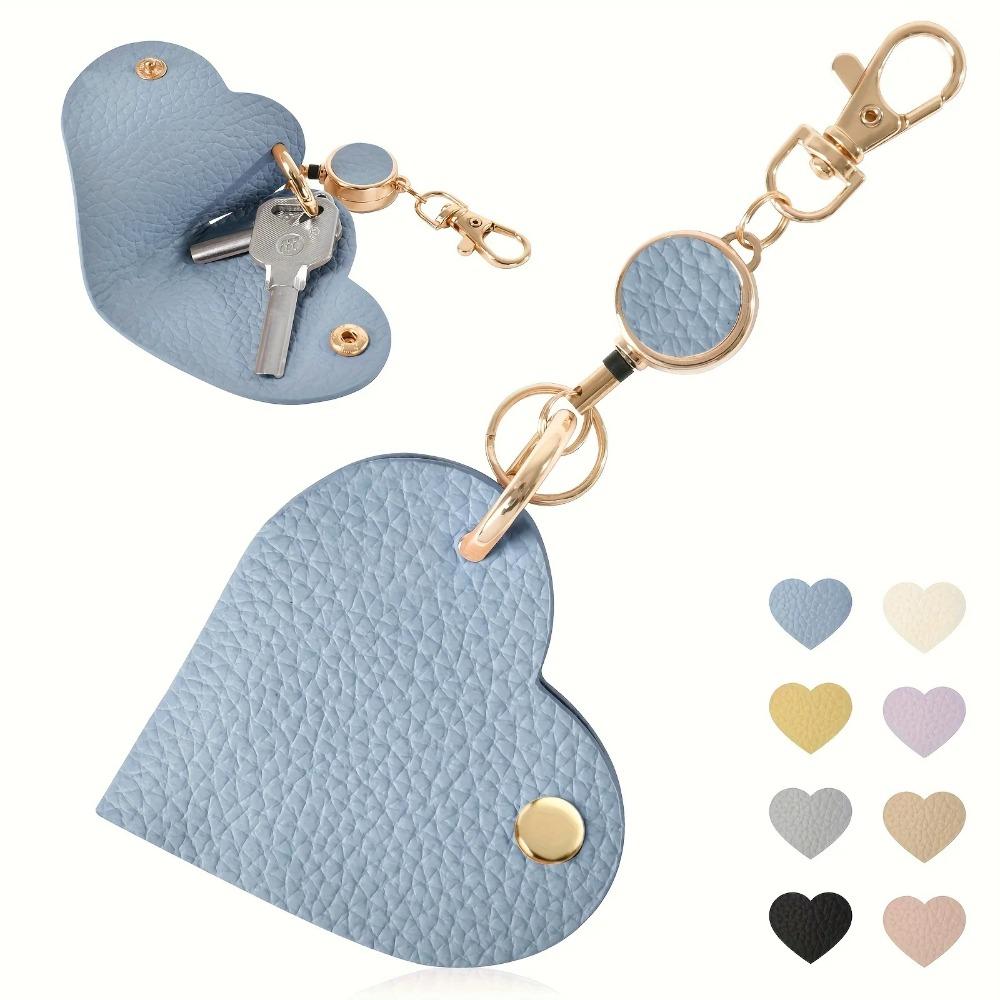 Lovely Hanger Heart Pu Leather Keychain DIY Love Heart Shaped Pendant Candy Color Handmade Retractable Buckle Key Bag Women