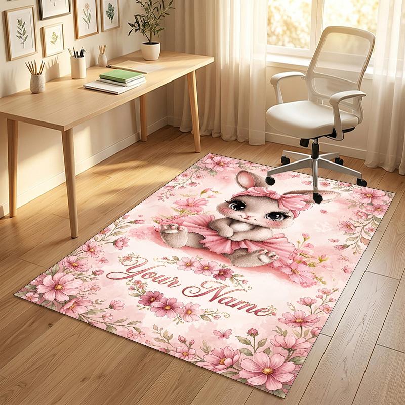 Easter Bunny Theme Crystal Velvet Rug Personalized Custom Name Text Soft Floor Mat Home Decor