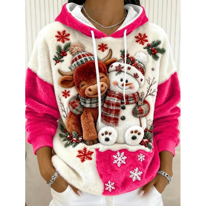 Womens Flannel Hooded Sweatshirt With 3D Dog Print - Cozy Casual Long Sleeve Top Winter