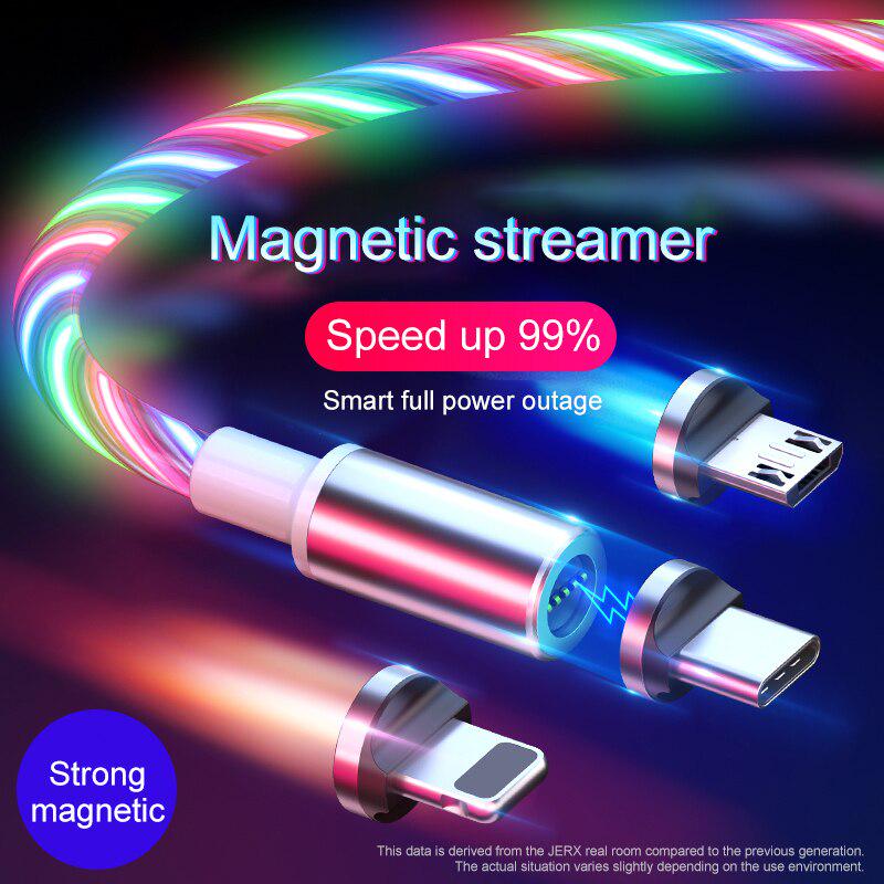 Магнитный светящийся светодиодный кабель USB C Micro USB для Samsung Type C Зарядный провод 1M Магнитное зарядное устройство Type C Кабели Шнур