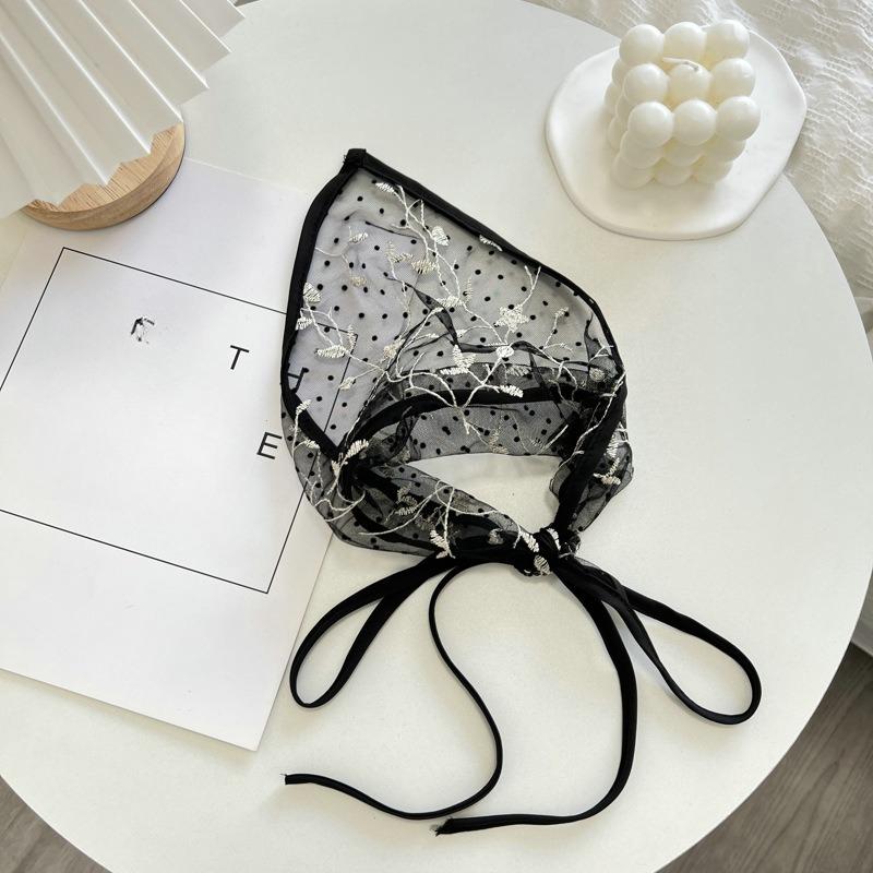 Black Sexy Hair Scarf Triangle Headband Women Embroidery Flower Sheer Headscarf French Vintage Kerchief Travel Photo Accessories