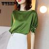 Silk Satin Top Women's Short Sleeved Chiffon Shirt O-collar Solid Color Loose Casual Short Top Light Luxury Drape Shirt Spring and Summer