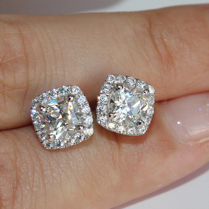 Серьги CC для женщин Серебряная игла 925 пробы Квадратный кубический цирконий Свадебные Серьги-гвоздики Тонкие ювелирные изделия CCE643