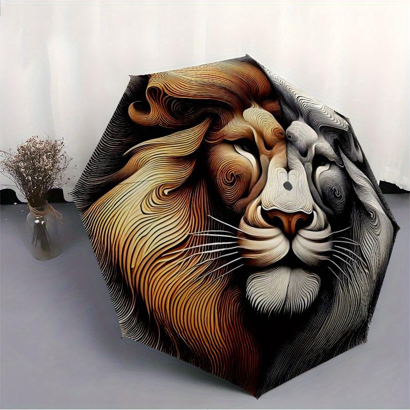 1pc Lion Face Artwork Umbrella - 8-Rib Automatic Open/Close, Fashionable Compact Umbrella for Outdoor Adventures yy250813189