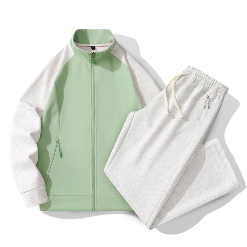 Leisure Sports Set Women's Two Piece Set Spring and Autumn Color Insertion Loose Breathable Splicing Stand Up Collar Coat Sports Running Set
